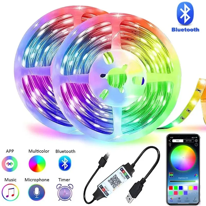 

5V USB LED Strip Lights 5050 RGB Bluetooth Control flexible ribbon lighting neon luces Color Changing TV backlight Room Decor