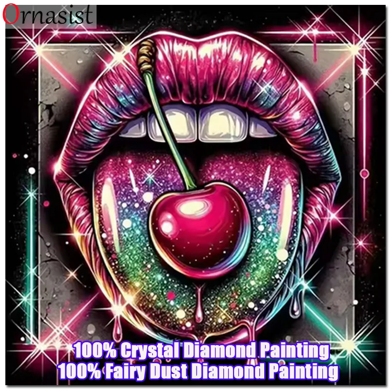 5D DIY Fairy Dust Diamond Mosaic Art Cherry Lip Full Crystal Diamond Painting Rainbow Rainbow Rhinestone Cross Stitch Wall Decor