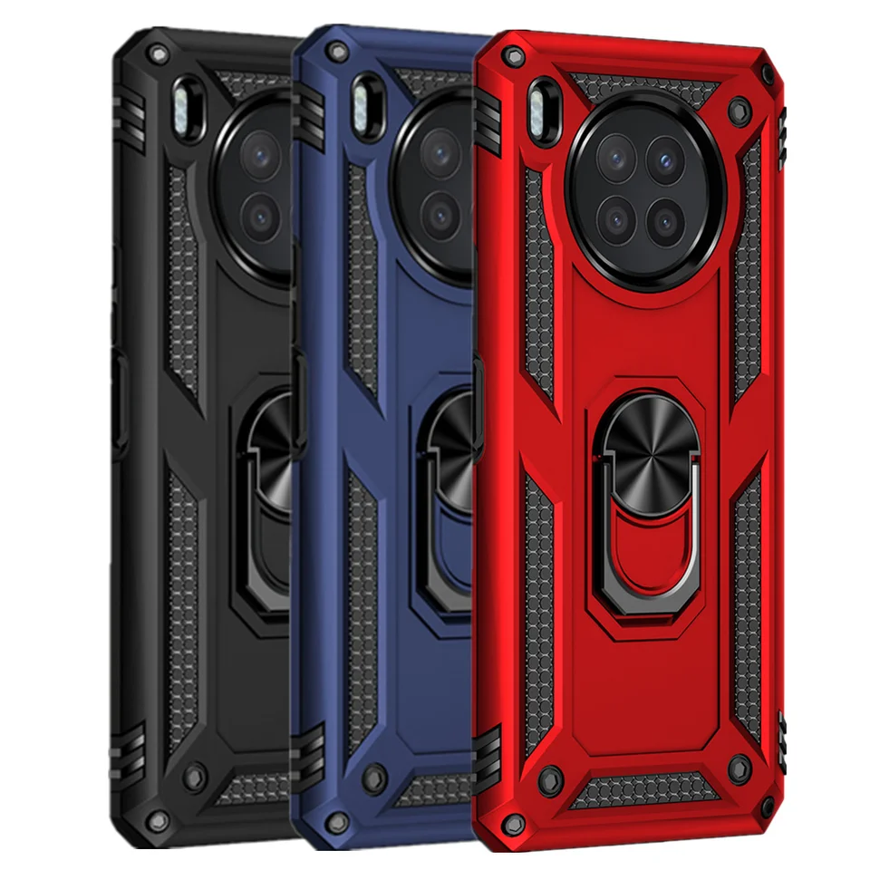 SATURCASE Custodia Hybrid 2 In 1 Per Huawei Honor 9X Lite – Cover Antiurto Con Anello Metallico E Culla (Nero)