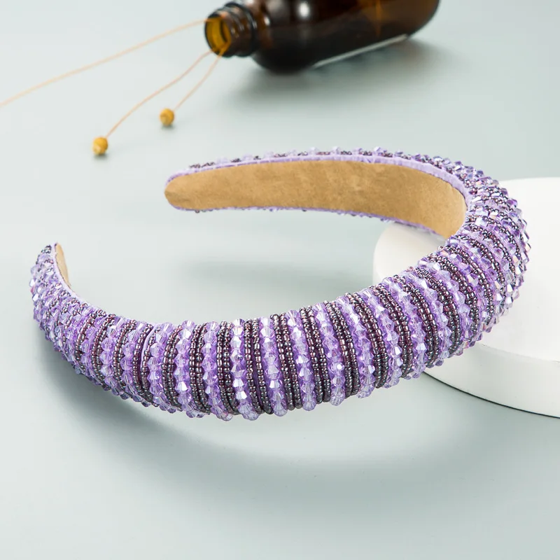 Fascia Per Capelli Con Strass E Perline Di Cristallo – Viola Con Catena Verde Scuro, Elegante Per Donne E Ragazze