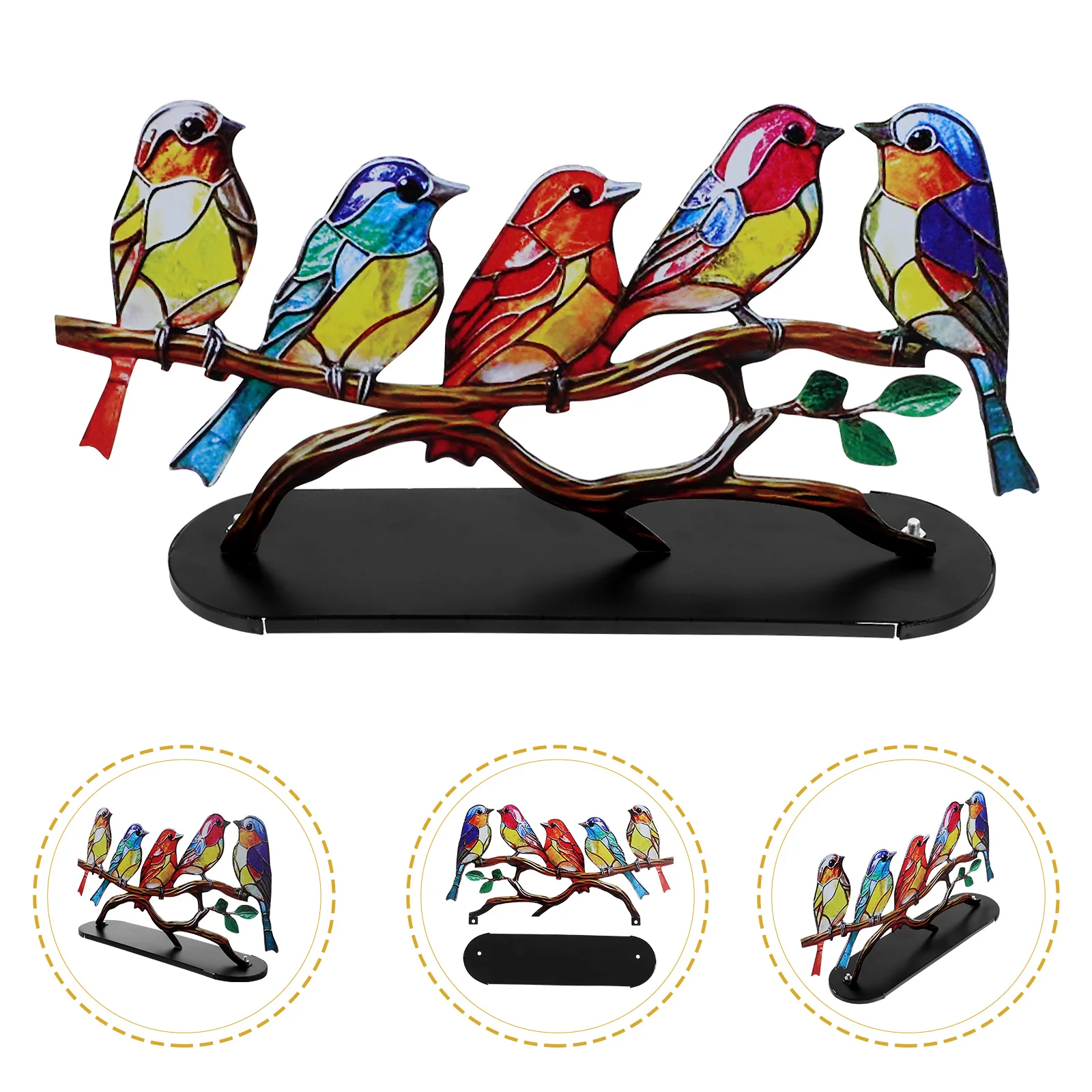 

Colorful Bird Statue Ornament Birds on The Branch Garniture Figurine Decors Home Metal Shaped Iron Tree