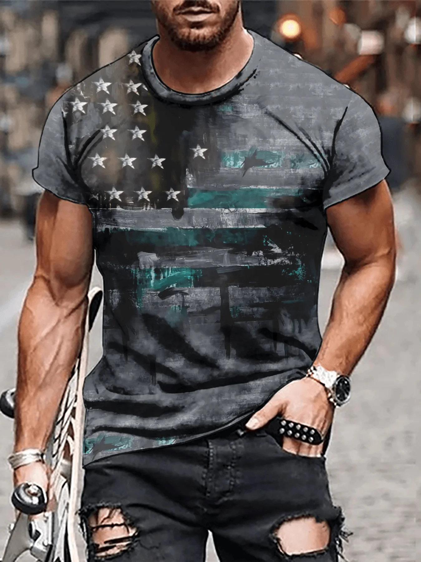 

Summer best-selling fashion vintage T-shirt American flag Harajuku street style men's crew-neck short-sleeved top clothing