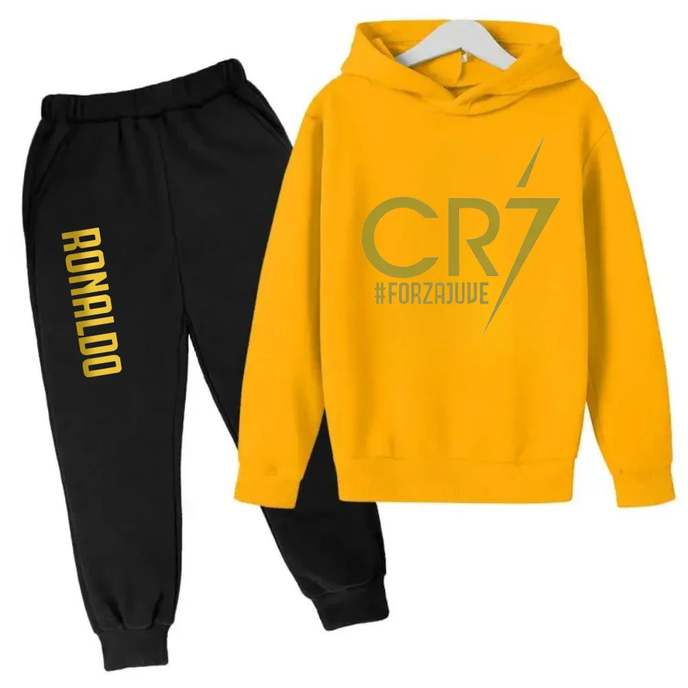 thumbnail image 1 of Conjunto de 2 piezas de sudadera y pantalones CR7 de ídolo de fútbol de primavera y otoño para niños, adecuado para deportes, ocio, moda, chándales para niños y niñas, 1 of 5