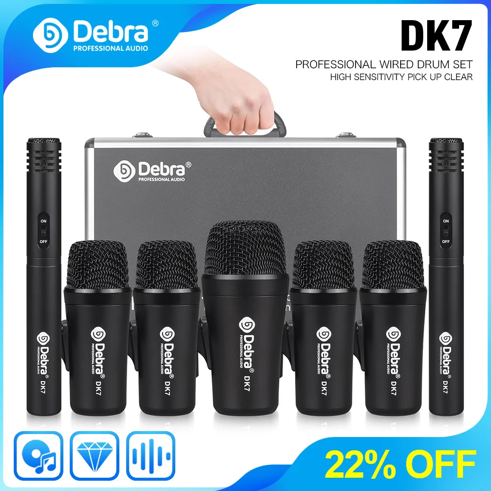 Debra-Kit de micro à batterie dynamique filaire, tout en métal, Kick Bass,  Tom, Snare, Cymbales Microphone Set, Utilisation pour la batterie, DK7, 7  pièces - AliExpress