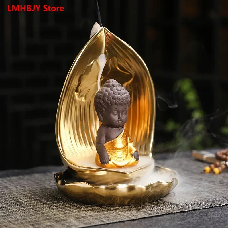 

LMHBJY Creative Tathagata Flowing Fragrance Golden Seat Little Shami Backflow Fragrance Household Incense Burner Decoration