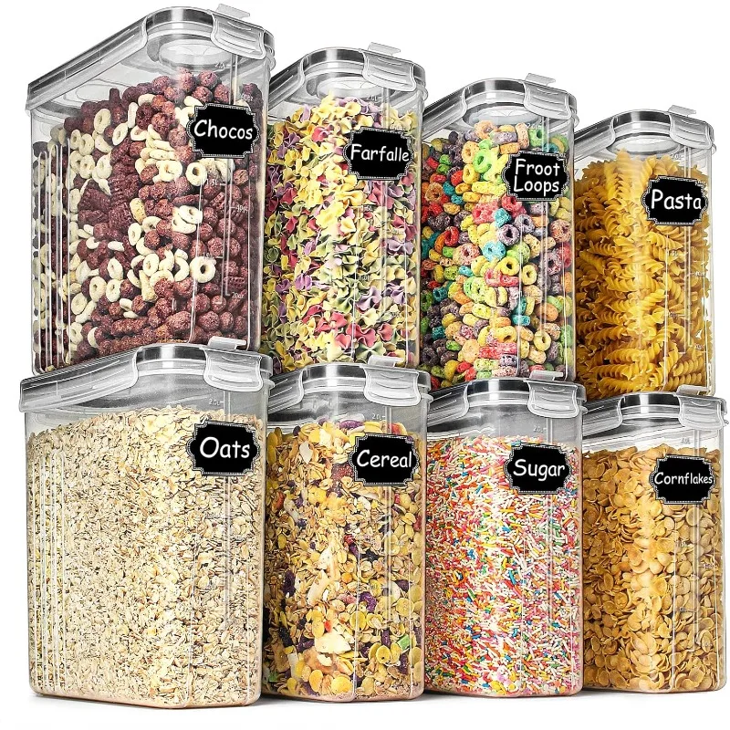 Cereal & Dry Food Storage Containers Airtight Set of 8 [2.5L / 85.4oz] for Sugar Flour