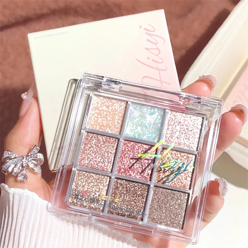 9-Color Glitter Eyeshadow Palette Pink Pearly Eyeshadow Palette Dream Girl Eye Makeup Shiny Eye Shadow Pigments