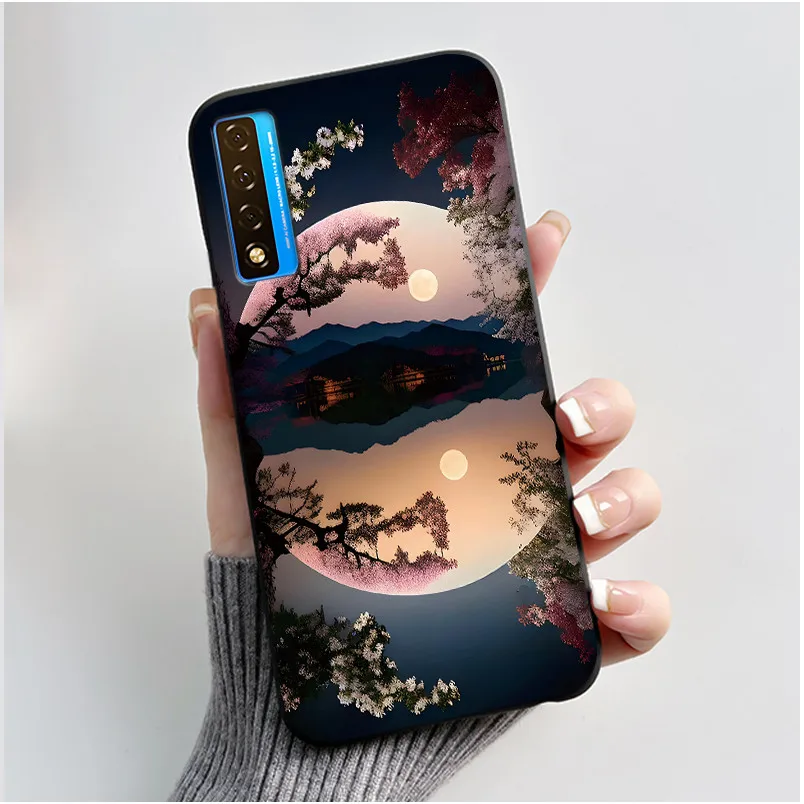 Floral Pattern Shockproof Case - Fashion Cartoon Design, Soft Black Cover