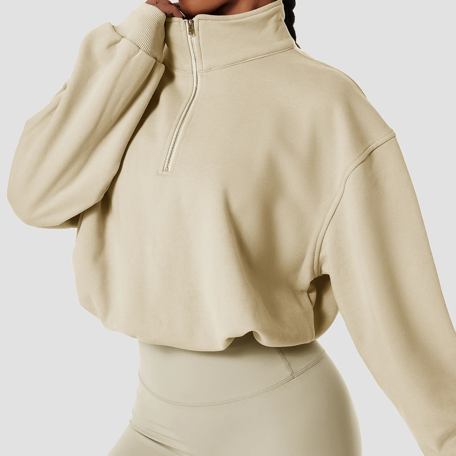 European And American Autumn Sports Fitness Casual Stand Collar Vertical Long-sleeved Shirt
