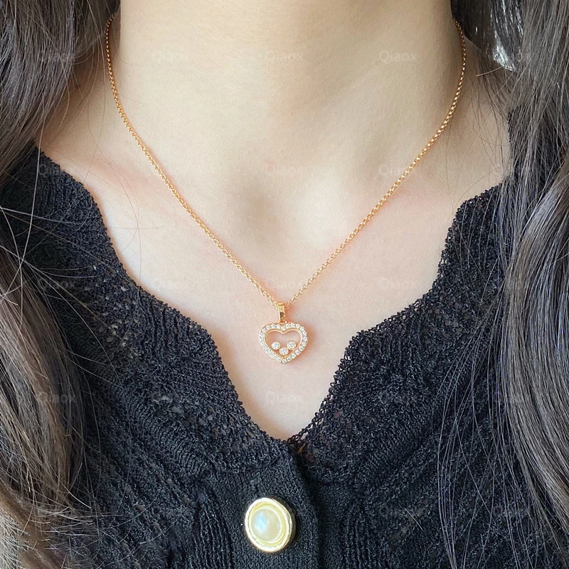 

New 925 Sterling Silver Three Diamond Rotating Heart Necklace for Women's Simple Fashion Luxury Brand Jewelry Gift