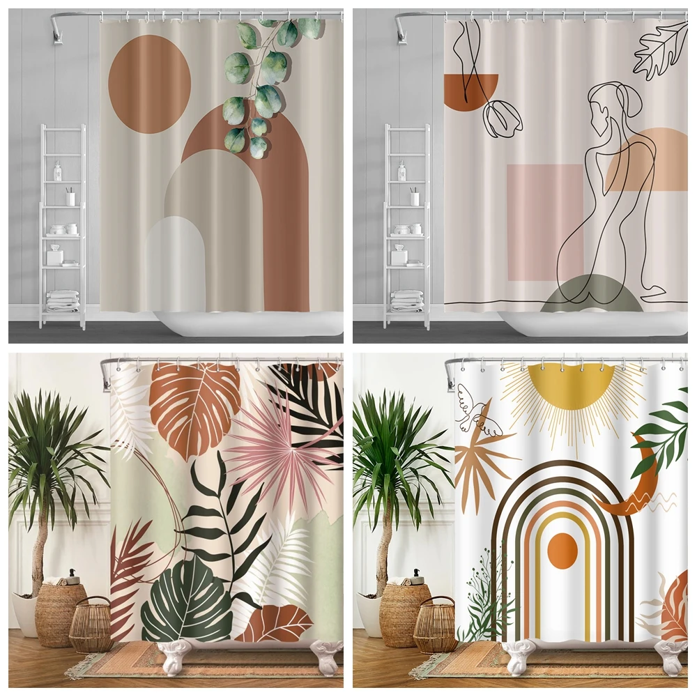 

Nordic Wind Abstract Art Boho Shower Curtain Waterproof Polyester Bath Curtain Morandi Color Block Curtains For Bathroom Decor