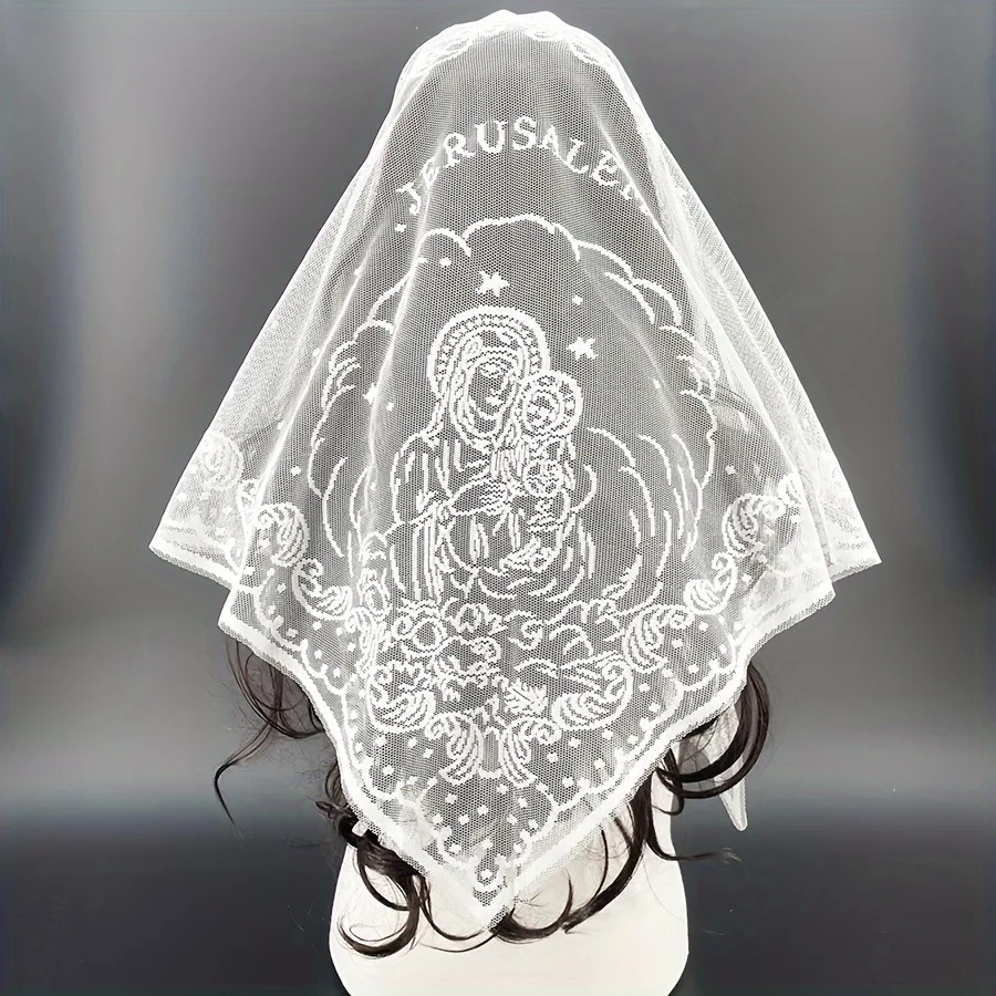 Lace Triangular Shawl with Virgin Embroidery 3