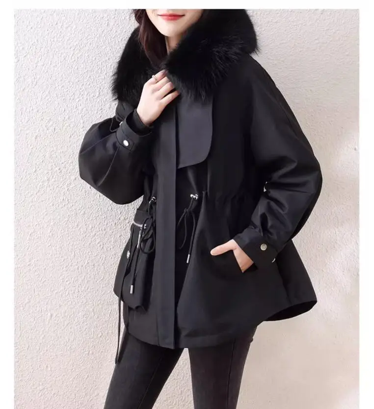 

2024Hot Sale New Winter Jacket Women's Parkas Women Real Fox Fur Collar Rabbit Fur Inner Fur Coat Woman Waisted Jackets Female S