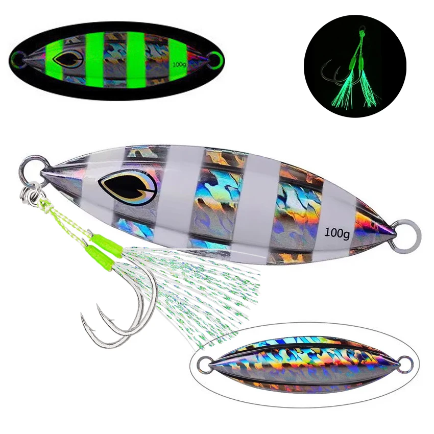 1 stücke Hohe qualität Metall Nacht Glow Langsam Jig Angeln Locken 40g 60g-200g Waschbecken schnell Tiefsee Boot Angeln Marlin Makrele Köder – Detail 8