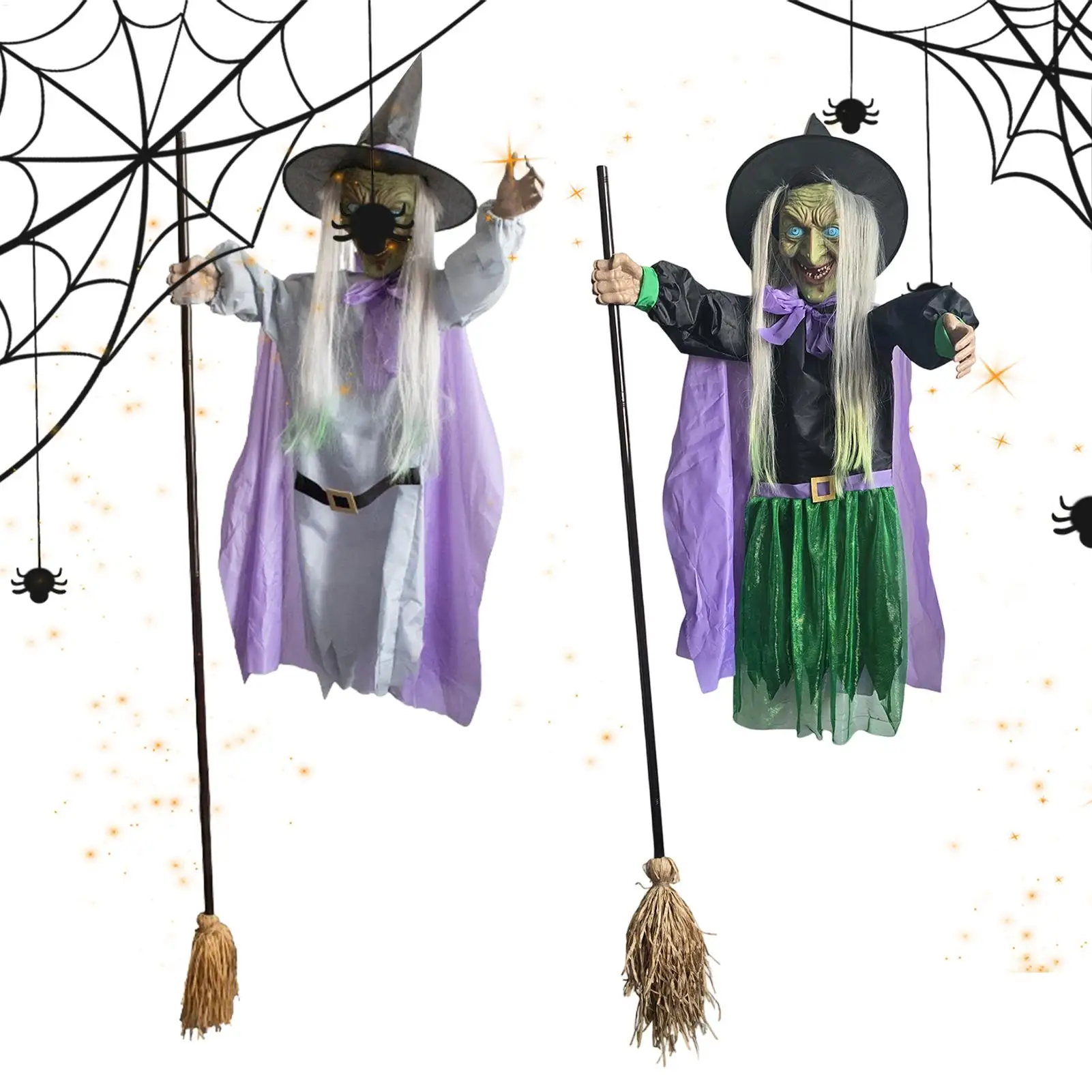 Flying Witch Hovering Witch with Lights Lighted Decoration Festive Props for Festival Outdoor Patio Activities Gathering Garden