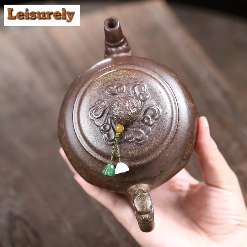 400ml Yixing Purple Clay Teapots Handmade Palace Lantern Pot Raw Ore Wood-fired Porcelain Mud Tea Soaking Kettle Zisha Tea Set
