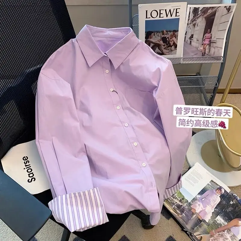 

Топы с отложным воротником и длинным рукавом, женские модные рубашки в полоску, Женская офисная одежда для осени и весны