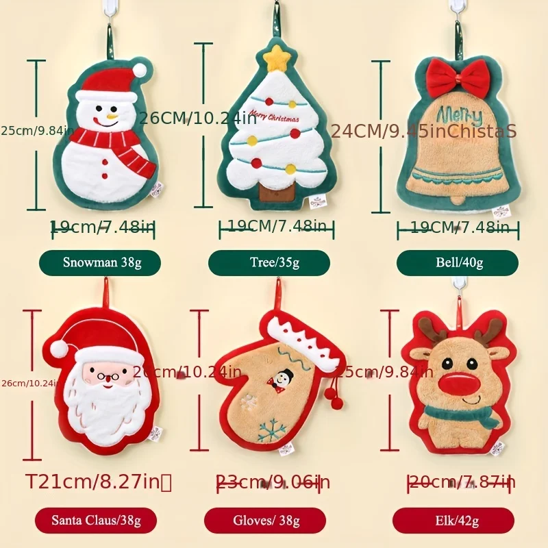 Baby Towel Cute Christmas Hanging Towel For Baby, Coral Fleece Quick-drying Fingertip Towel for Kids, Soft With Hanging Loop