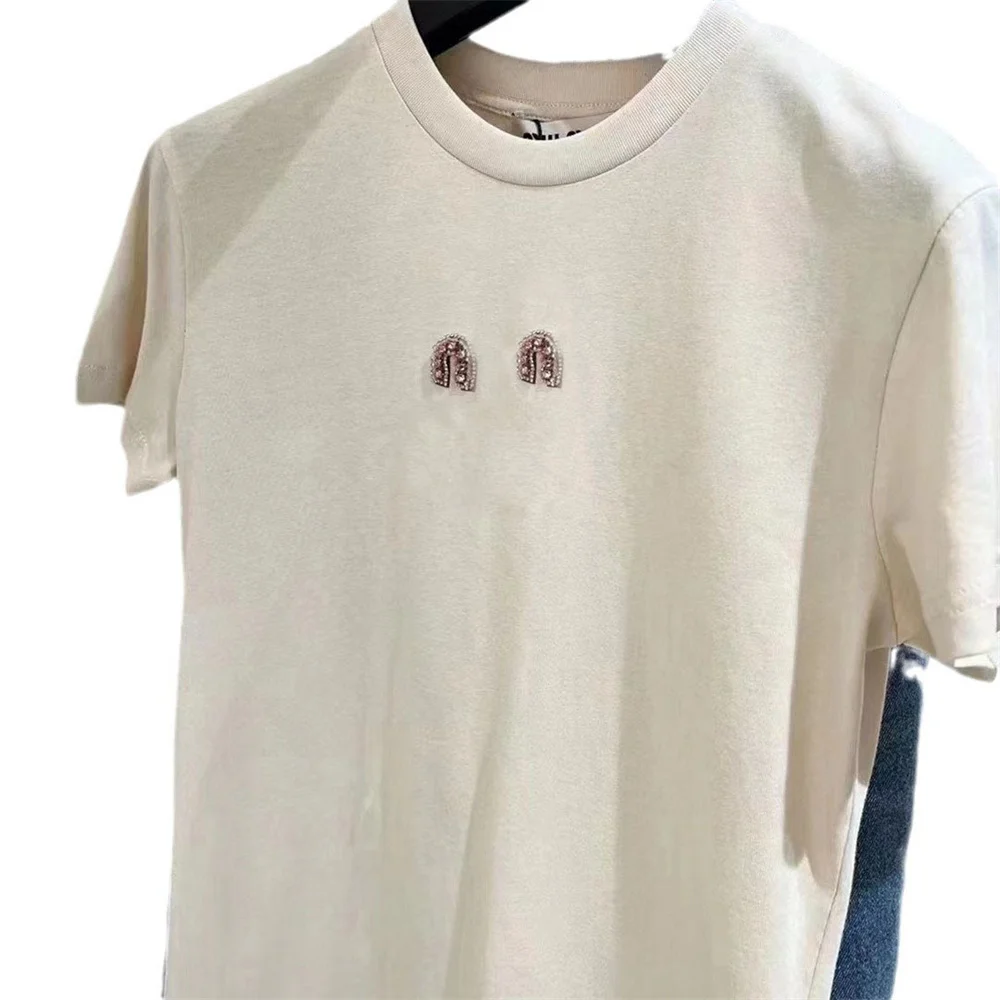 

Fashion~2024 Early Spring New Letter Studded Short Sleeved T-shirt Casual Versatile Top for Women