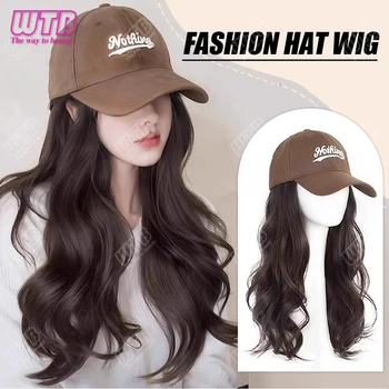 Synthetic Wig Hat Female Fashion Long Curly Hair Wig Coffee Baseball Cap Simulation Natural Wig Hat 1