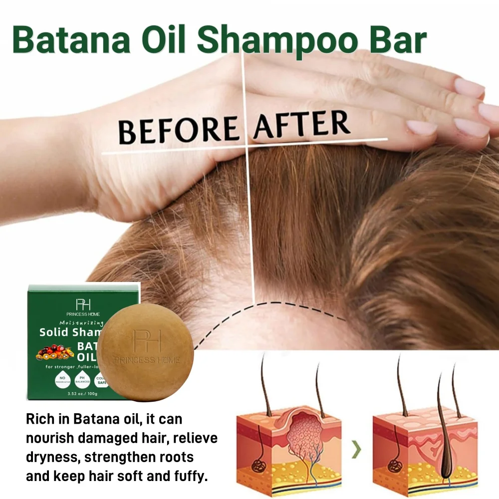 100g Hair Thickening and Strengthening Batana Oil Shampoo Bar Eco Friendly Color Safe PH Balanced, Sulfate Free Shampoo Bar
