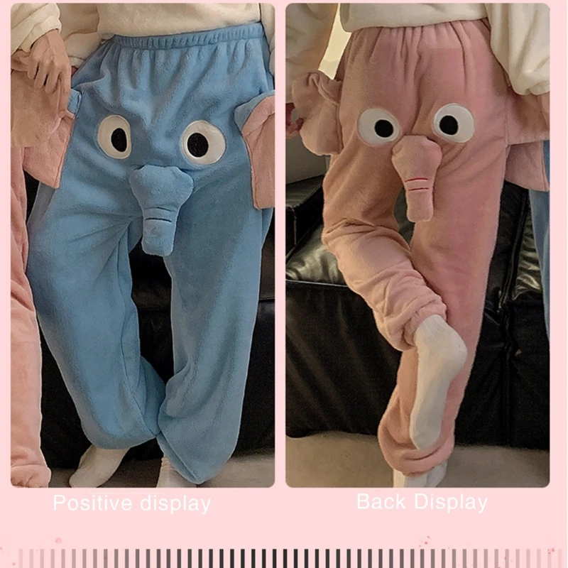 Women Men Winter Flannel Pajama Bottoms Long Pants Cartoon Elephant Trunk  Thicken Sleep Trousers Sweatpants - AliExpress