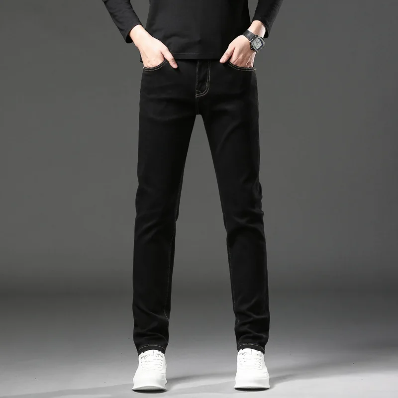 2024 Business High-End Jeans Men's Black Slim Stretch Fashion All-Match Youth Daily Office Casual Straight Trousers