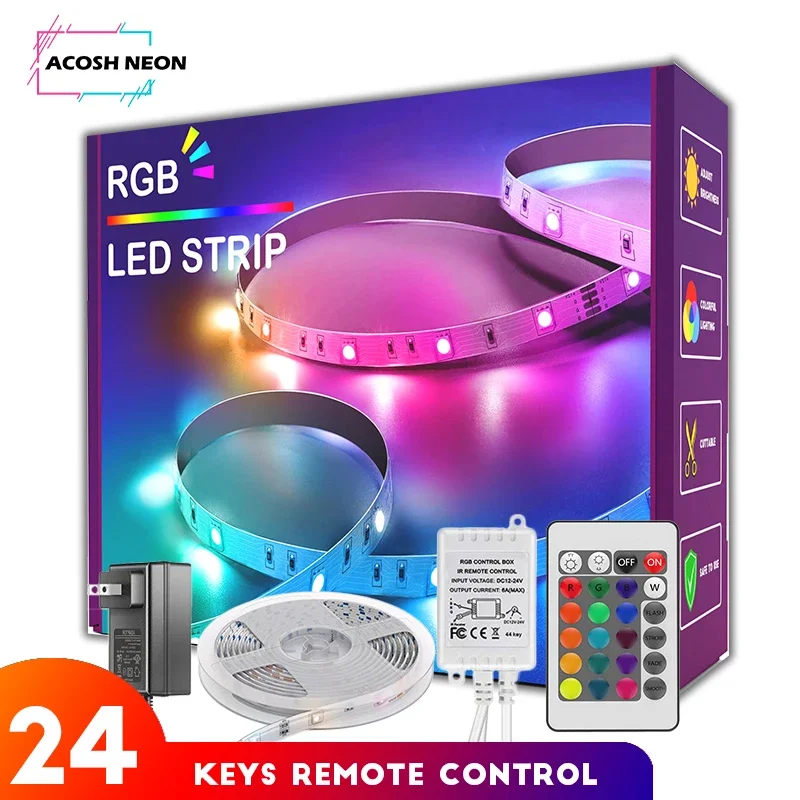 RGB Led Strip Lights With Remote 30m/98.4ft LED Tape Lights Color Changing Flexible Light Strips Kit with 24 Keys Remote