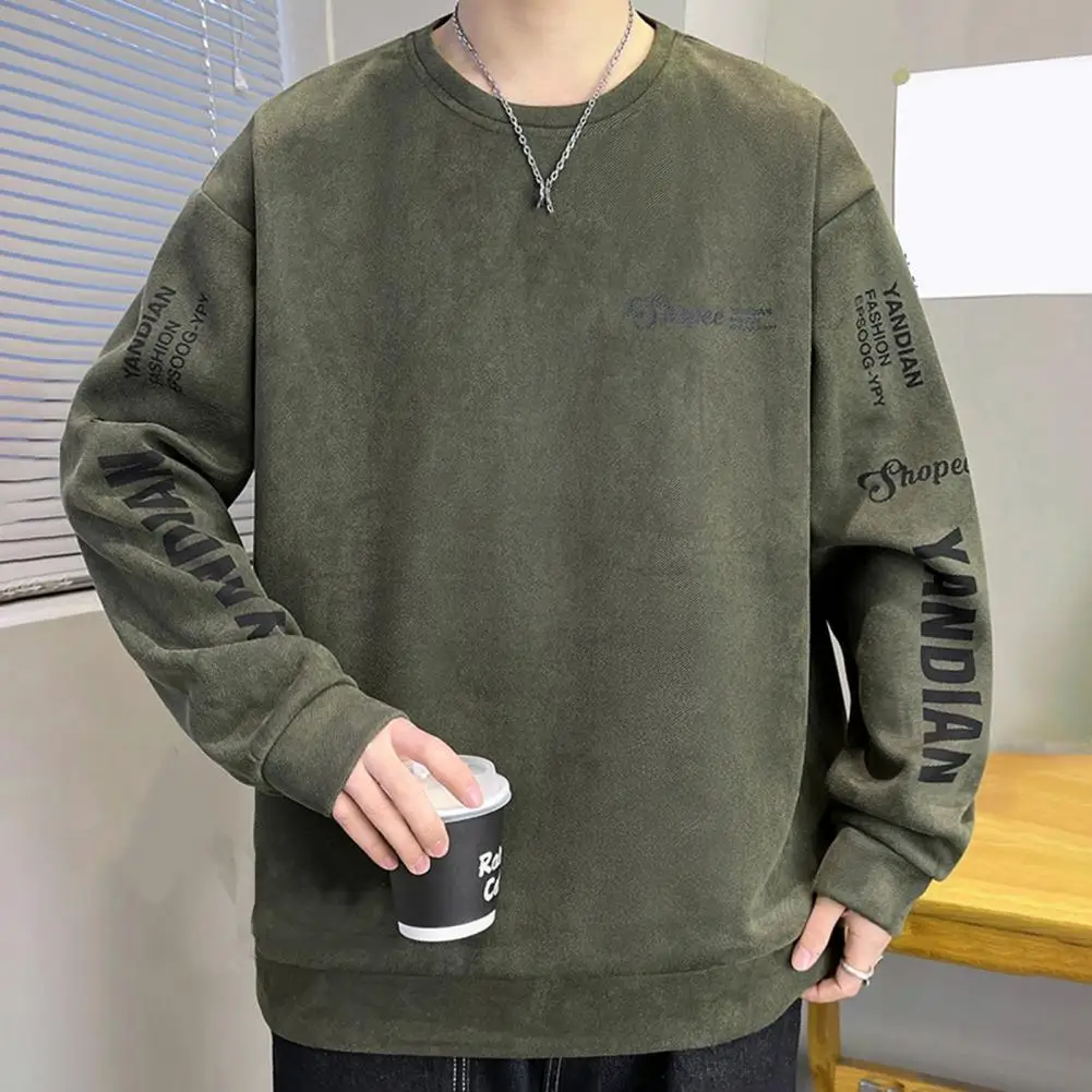 

English Letter Top Letter Print Shirt Vintage Letter Print Men's Pullover Warm Soft Streetwear for Fall/winter Season