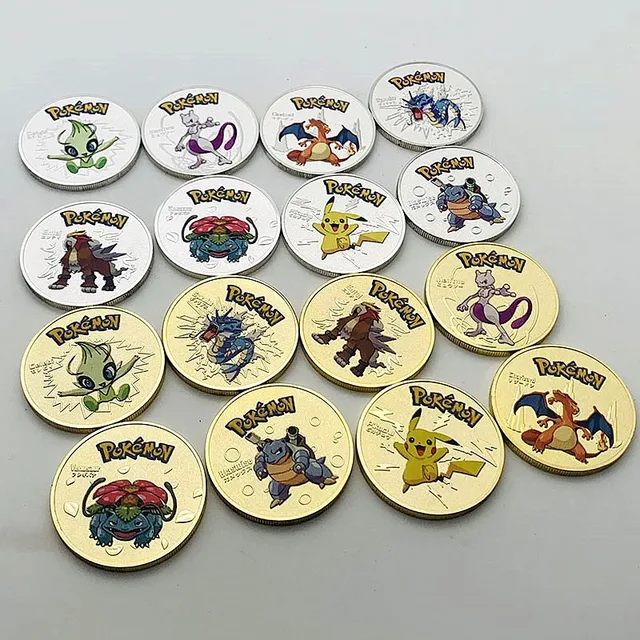 Pokemon Anime Gold Plated-Silver Plated Collectible Coin + Acrylic Case Pikachu Venusaur Eevee Charizard Game Coin Birthday Gift 1