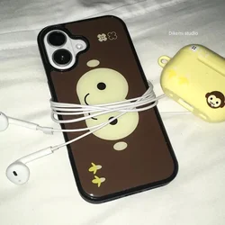 Brown & Yellow Monkey Face Cartoon Cute Korea Ins Phone Case Cover - iPhone 15 Plus (Only Case A)