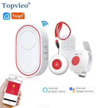 Pulsante di Emergenza Smart WiFi Topvico per Anziani, Allarme SOS Wireless, Pager per Assistenza, Avviso Caduta, Chiamata di Emergenza, Compatibile con Alexa, Google Home, Tuya