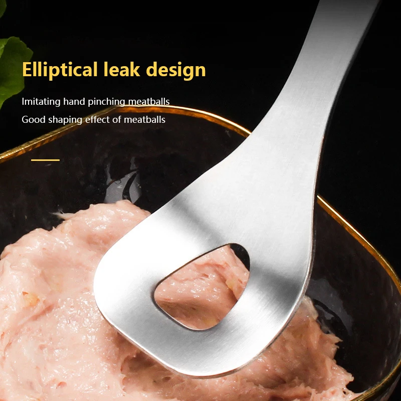 Stainless Steel Meatballs Spoon Wooden Handle Non-Stick Meatball Maker Kitchen Meat Manual Food Processorle Fish Balls Utensils