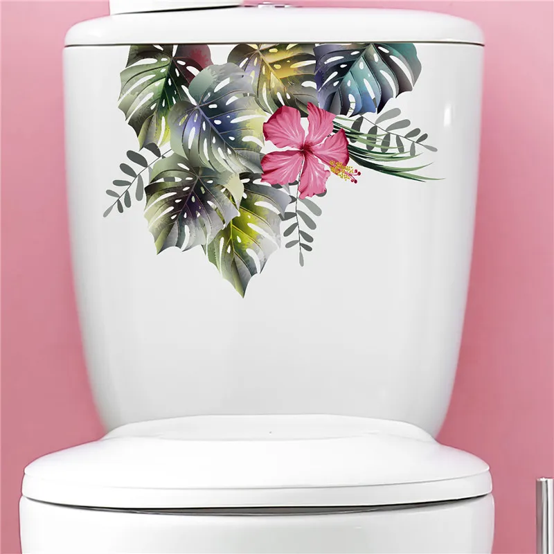 Green Plant Leaves Wall Sticker Bathroom Toilet Sticker Wc Self Adhesive Mural Beautify Flower Sealife Home Decoration Decals