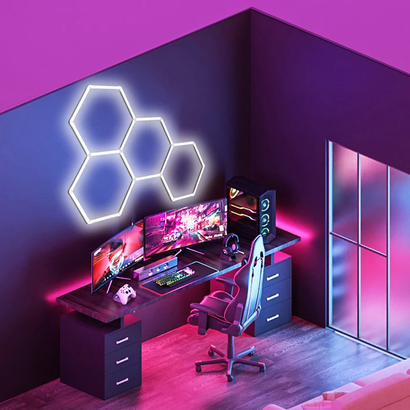 Garage Lamp Hexagon Lights Diy Led Tube Lamp Studio Workshop Ceiling Lamp Gym Office Mall Game Room Bedroom Atmosphere Lighting