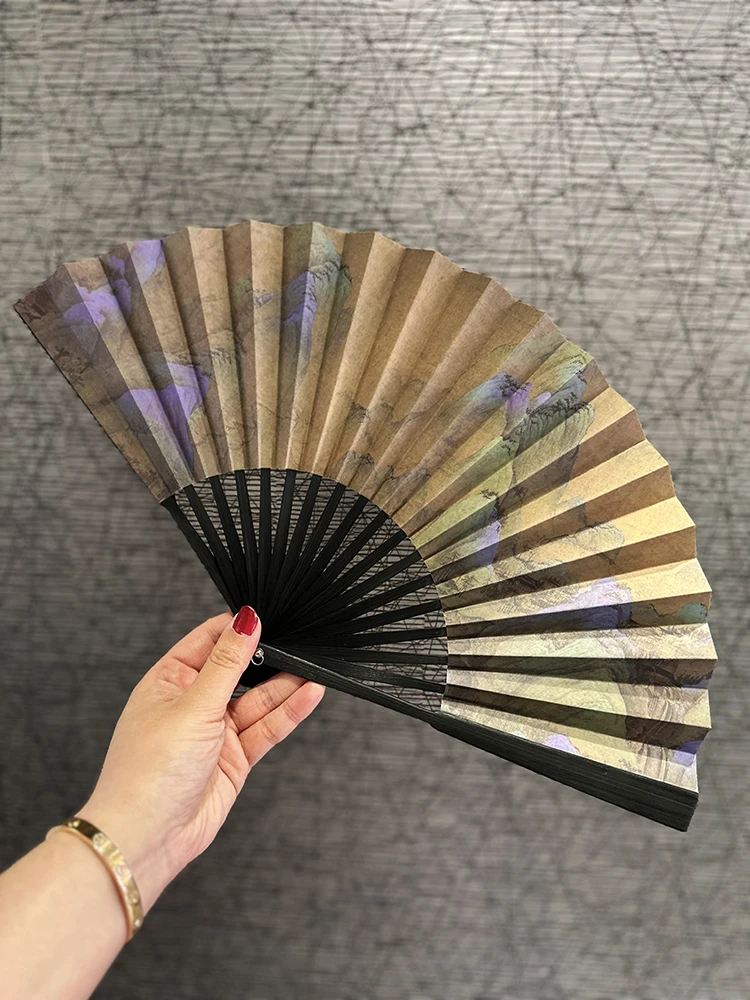 

Chinese Landscape Double-Sided Folding Fan Home Daily-Use Portable Hand Fan Women's Dance Fan Crafts Bamboo Fan Decoration