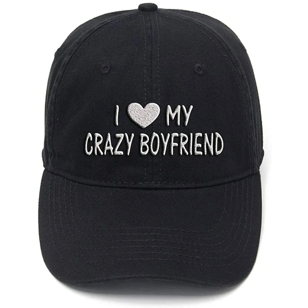 

Lyprerazy I Love My Crazy Boyfriend Funny Washed Cotton Adjustable Men Women Unisex Hip Hop Cool Flock Printing Baseball Cap