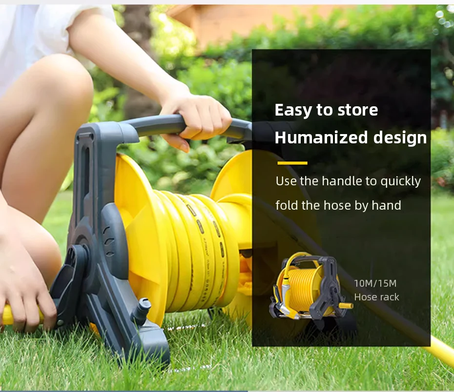 Portable Garden Hose Reel Wall-Mounted Water Hose Rack with 10M/15M Hose Retract