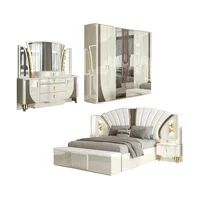 Un cadre en bois doré de luxe Royal, ensemble de lit Double King Size, maison Villa, Design moderne classique, ensembles de chambre à coucher complets en bois, meubles 2