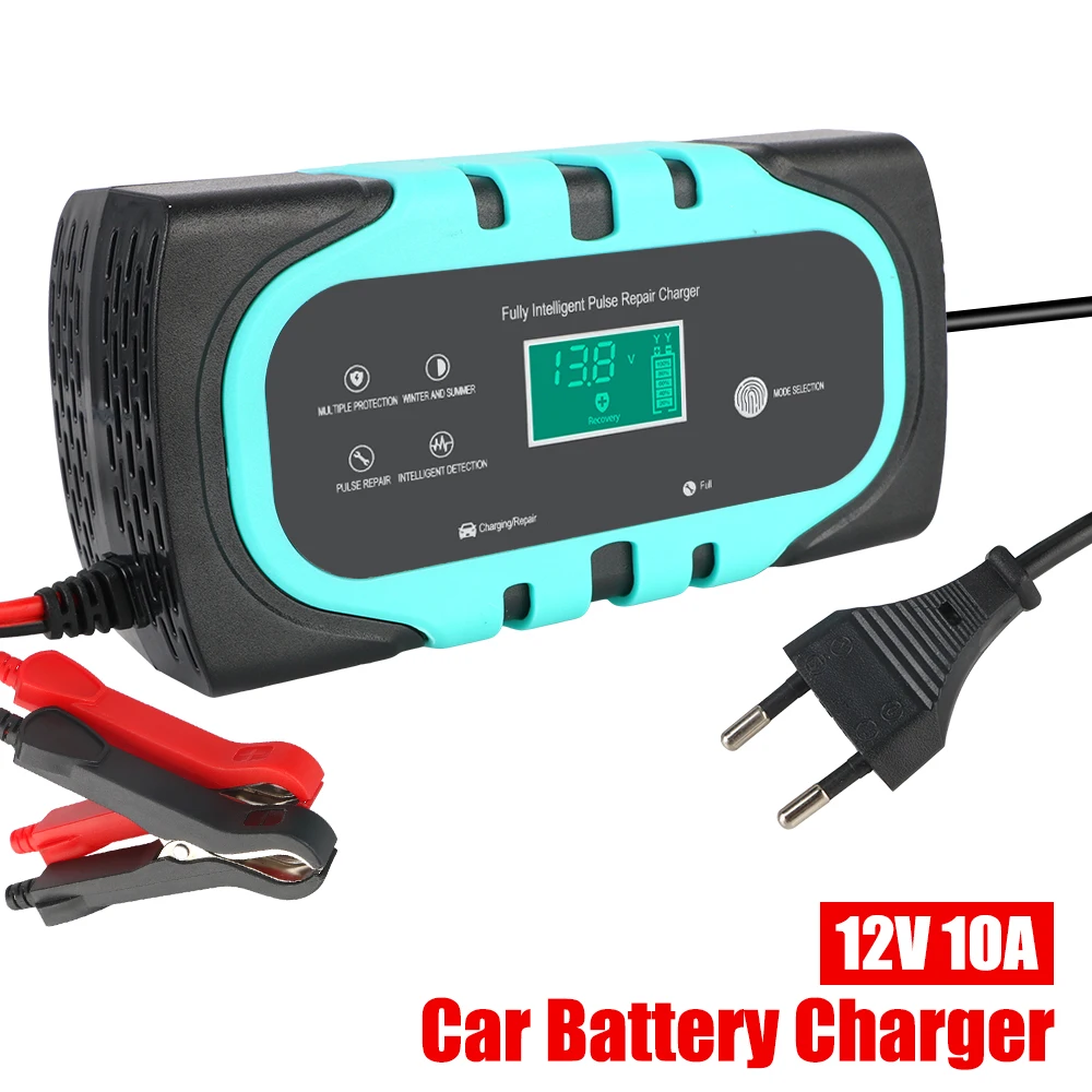 

Smart Car Battery Charger Pulse Repair For Motorcycle Wet Dry Lead Acid Battery 12V 10A Digital Display Battery Charger