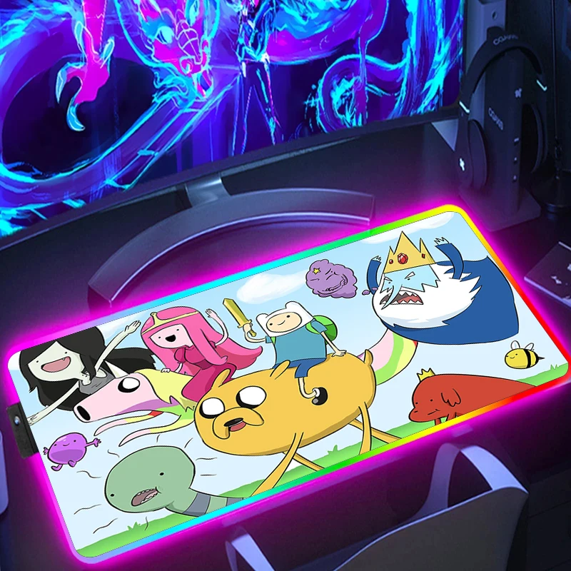

Adventure time Mouse Pad RGB Computer Keyboard Anime LED Mousepad Backlit Mat PC Table Carpet Gamer MauseMat Desk Protector Mats