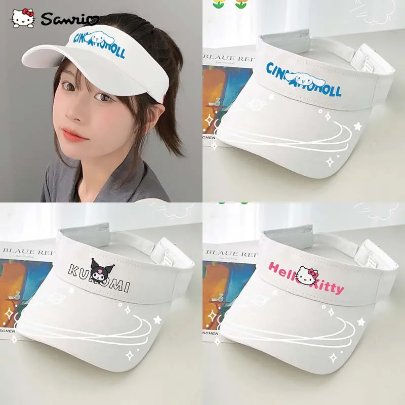 

Summer Empty Top Women Sun Hat Kawaii Sanrio Hello Kitty Kuromi Anime Print Fashion UV Protection Outdoor Sports Hat Beach Cap