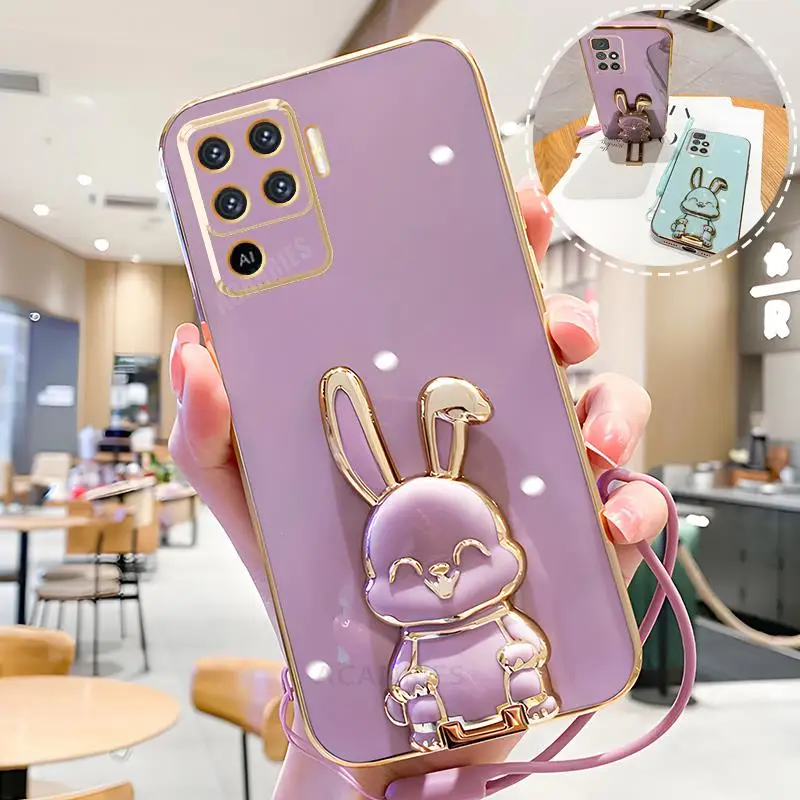 Plating Rabbit Holder Lanyard Silicone Stand Case
