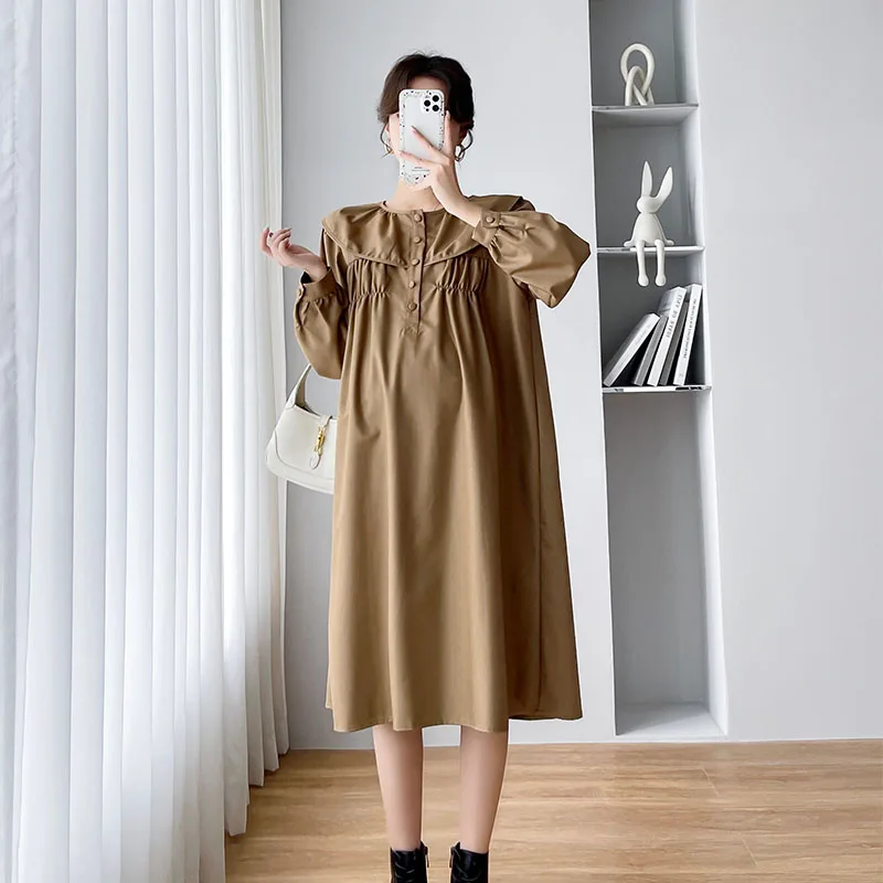 

2024 Spring and Autumn Pregnant Woman Dress Long Sleeve O-neck Loose Fashion Maternity A-line Dress Plus Size Pregnancy Clothes