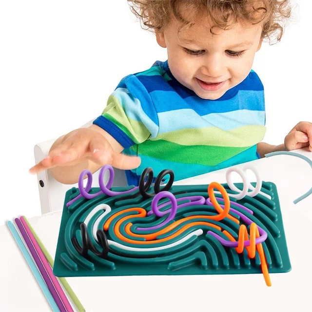 Sensory Activity Board for Kid Busy Board Motor Skills Montessori Toy Relaxing Stress Colored Silicone Rod Travel Toy Gift Boy 1