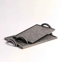 Creative Leather Tray Modern Simple Metal Decorative Tray Rectangular Pallet with Two Handles Home Decoration Storage Ornaments 2
