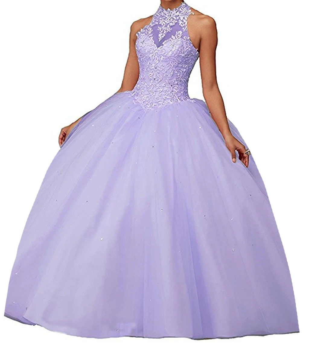 CharmingBridal Beaded Sweet 16 Dresses Puffy Halter Neck Prom Graduation Ball Gown Quinceanera Dress Vestido De Quincea&ntilde;era