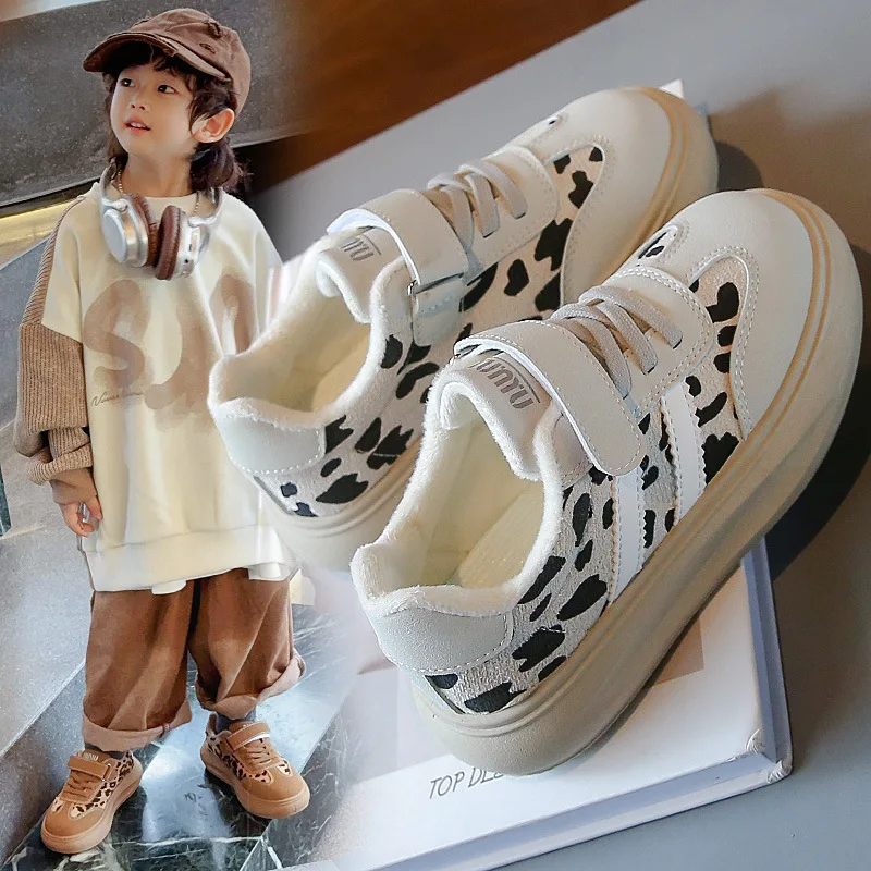 Children's Sneakers Size 26-36 Brown Leopard Boys Girls Board Shoes Beige Casual Soft Bottom Versatile Kids De Training Shoes 3