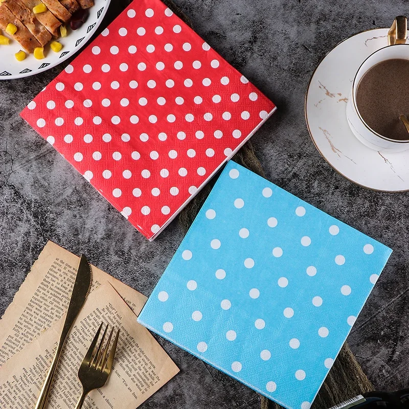 Paper Napkins 20pcs/Pac 33*33cm 2-Ply Colourful Printed Napkins Six Colour Polka Dot Folded Napkins All Party Placemats