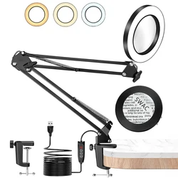 Illuminated 10X Magnifier Desk Lamp with Adjustable Swivel Arm and Clamp, Featuring 3 Color Modes - 10X (FM01S)